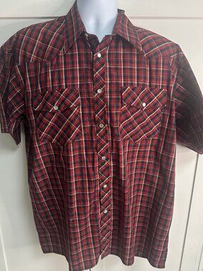 Avalon Collection Men's Western Shirt Large Plaid Red White Blue Color Cowboy
